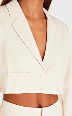 Cream Tailored Cropped Pocket Detail Blazer