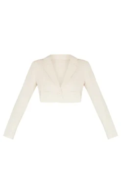 Cream Tailored Cropped Pocket Detail Blazer