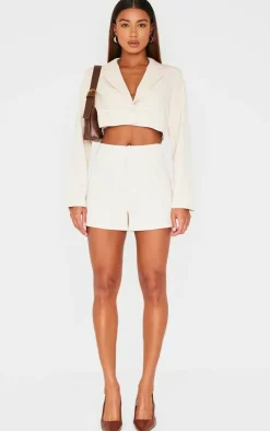 Sale PrettyLittleThing Tailored High Waist Shorts Cream
