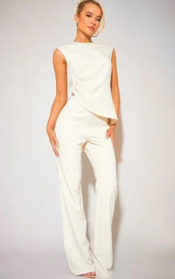 Clearance PrettyLittleThing Tailored Low Rise Skinny Flared Pants Cream