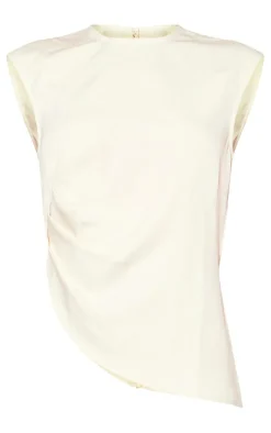 New PrettyLittleThing Tailored Side Ruched Asymmetric Hem Longline Top Cream