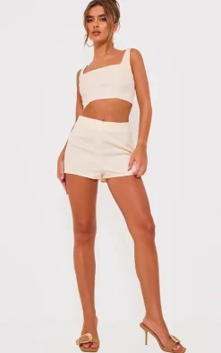 Online PrettyLittleThing Tailored Woven High Waisted Shorts Cream