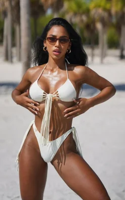 Cream Tassel Knot Side Bikini Bottoms