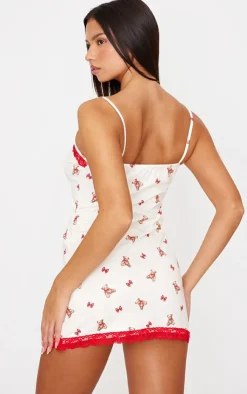 PrettyLittleThing Christmas Pajamas*Teddy Print Lace Trim Cami Nightie