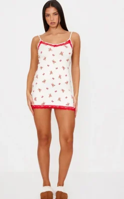 PrettyLittleThing Christmas Pajamas*Teddy Print Lace Trim Cami Nightie