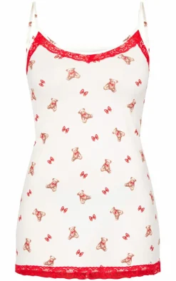 PrettyLittleThing Christmas Pajamas*Teddy Print Lace Trim Cami Nightie