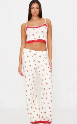 PrettyLittleThing Christmas Gifts*Teddy Print Lace Trim Cami Long Pj Set