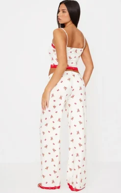 PrettyLittleThing Christmas Gifts*Teddy Print Lace Trim Cami Long Pj Set