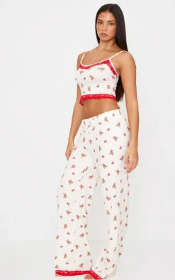 PrettyLittleThing Christmas Gifts*Teddy Print Lace Trim Cami Long Pj Set