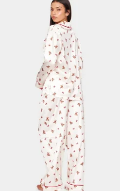 PrettyLittleThing Christmas Gifts*Teddy Print Satin Long Pj Set