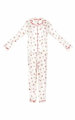 PrettyLittleThing Christmas Gifts*Teddy Print Satin Long Pj Set