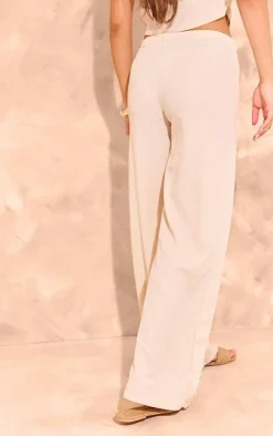 Sale PrettyLittleThing Texture Wide Leg Pants Cream