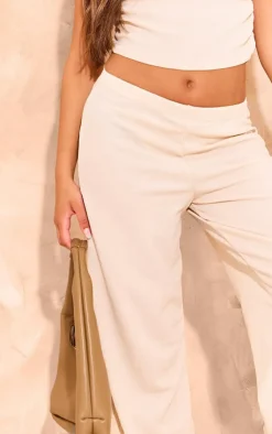 Sale PrettyLittleThing Texture Wide Leg Pants Cream
