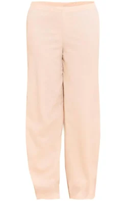 Sale PrettyLittleThing Texture Wide Leg Pants Cream