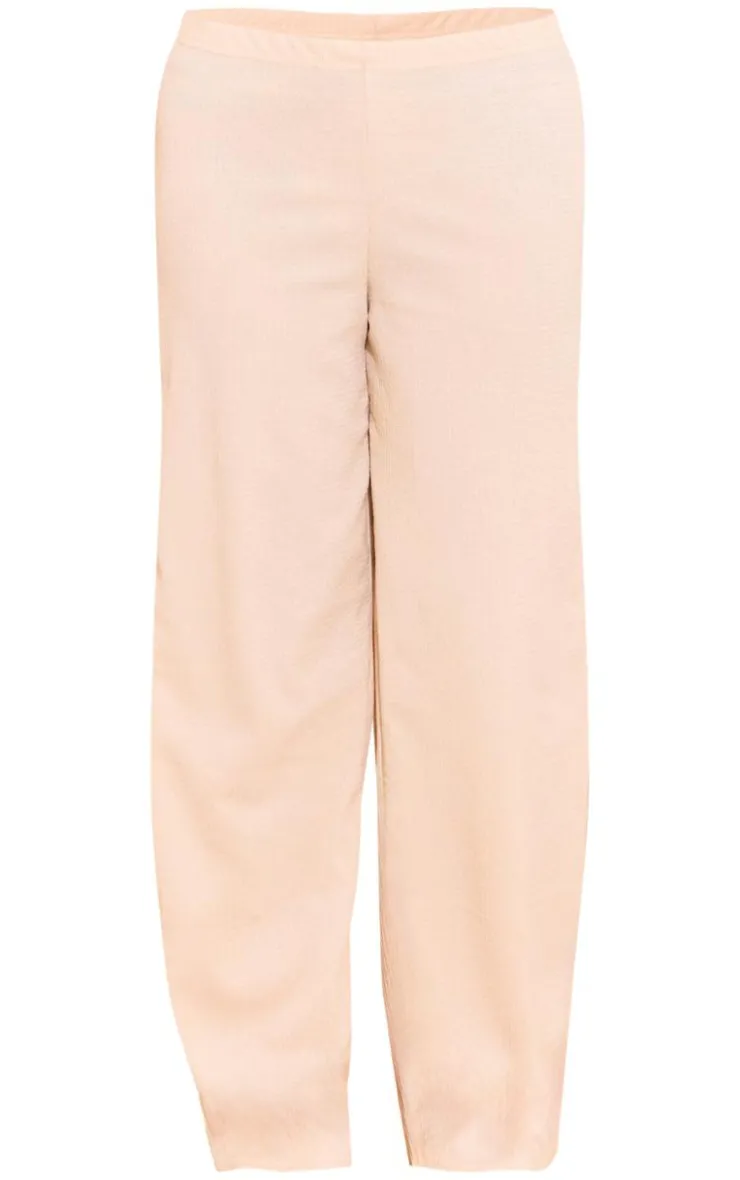 Sale PrettyLittleThing Texture Wide Leg Pants Cream