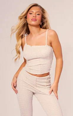 Hot PrettyLittleThing Textured Asymmetric Hem Longline Cami Top Cream