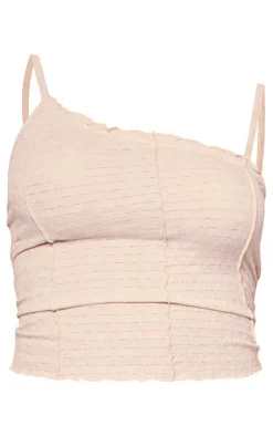 Hot PrettyLittleThing Textured Asymmetric Hem Longline Cami Top Cream