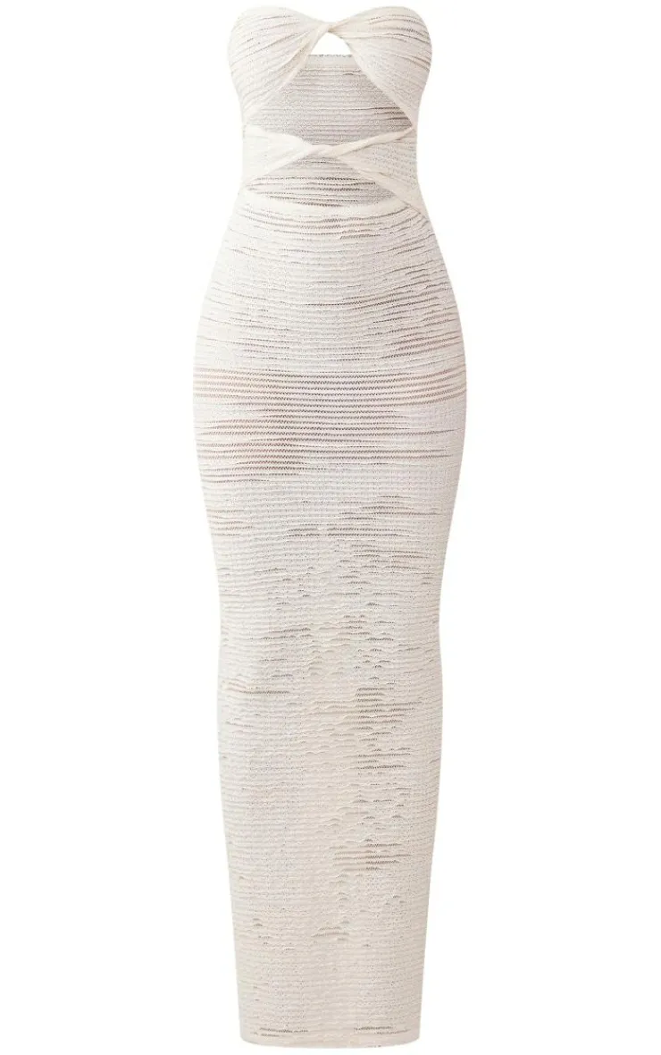 Textured Bandeau Twist Cut Out Maxi Dress-PrettyLittleThing Outlet