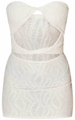 Textured Bandeau Twist Detail Cut Out Bodycon Dress-PrettyLittleThing Sale