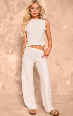 Online PrettyLittleThing Textured Boatneck Top Cream