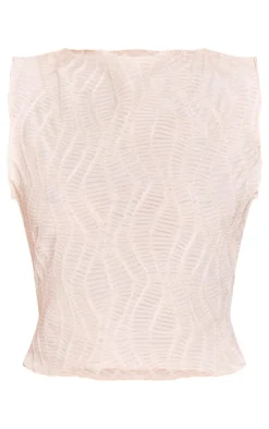 Online PrettyLittleThing Textured Boatneck Top Cream