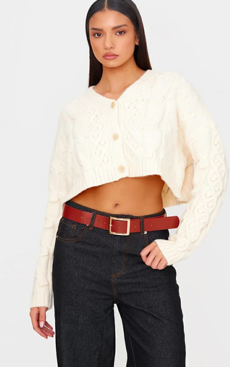 PrettyLittleThing Cardigans*Textured Cable Knit Cropped Cardigan