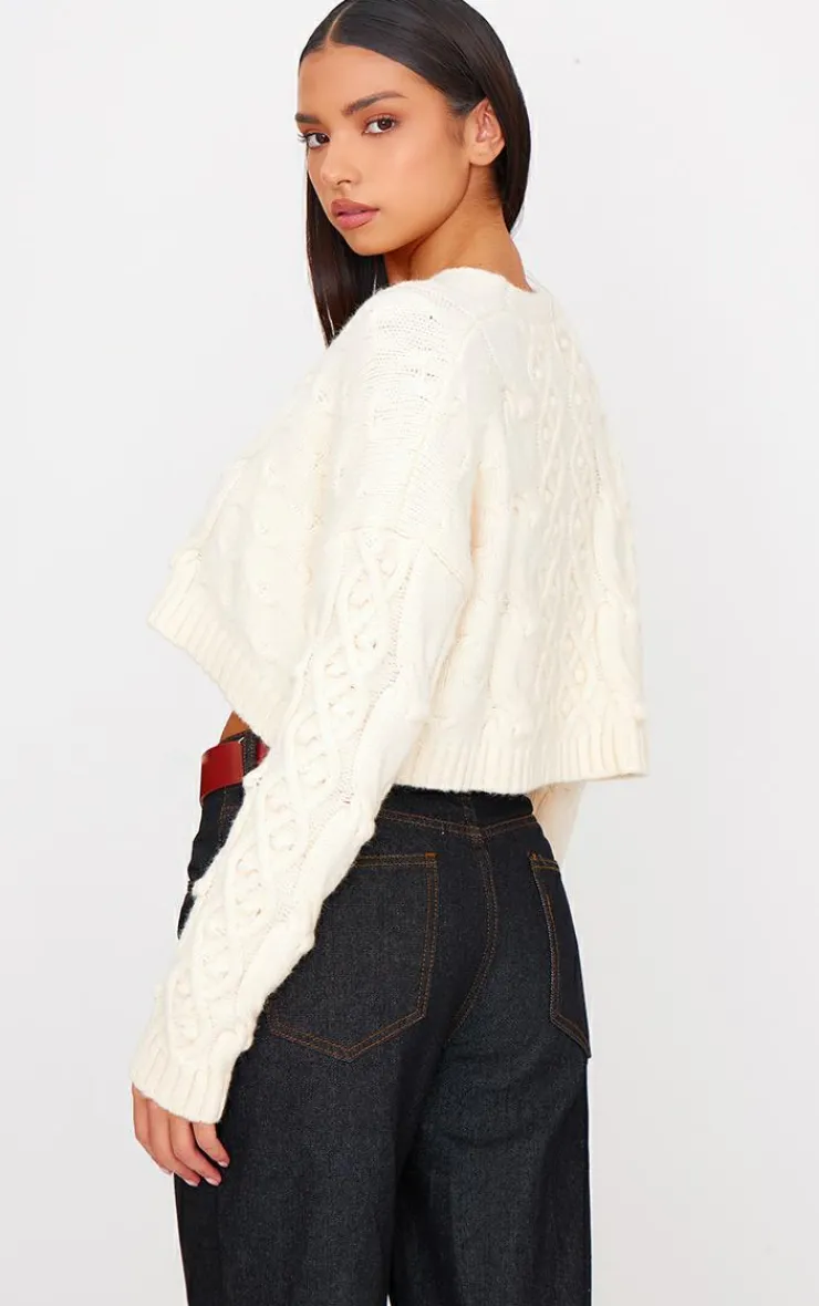 PrettyLittleThing Cardigans*Textured Cable Knit Cropped Cardigan