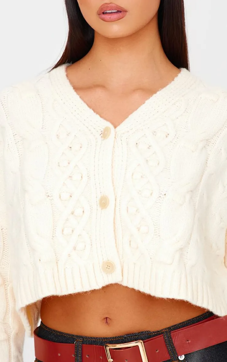 PrettyLittleThing Cardigans*Textured Cable Knit Cropped Cardigan