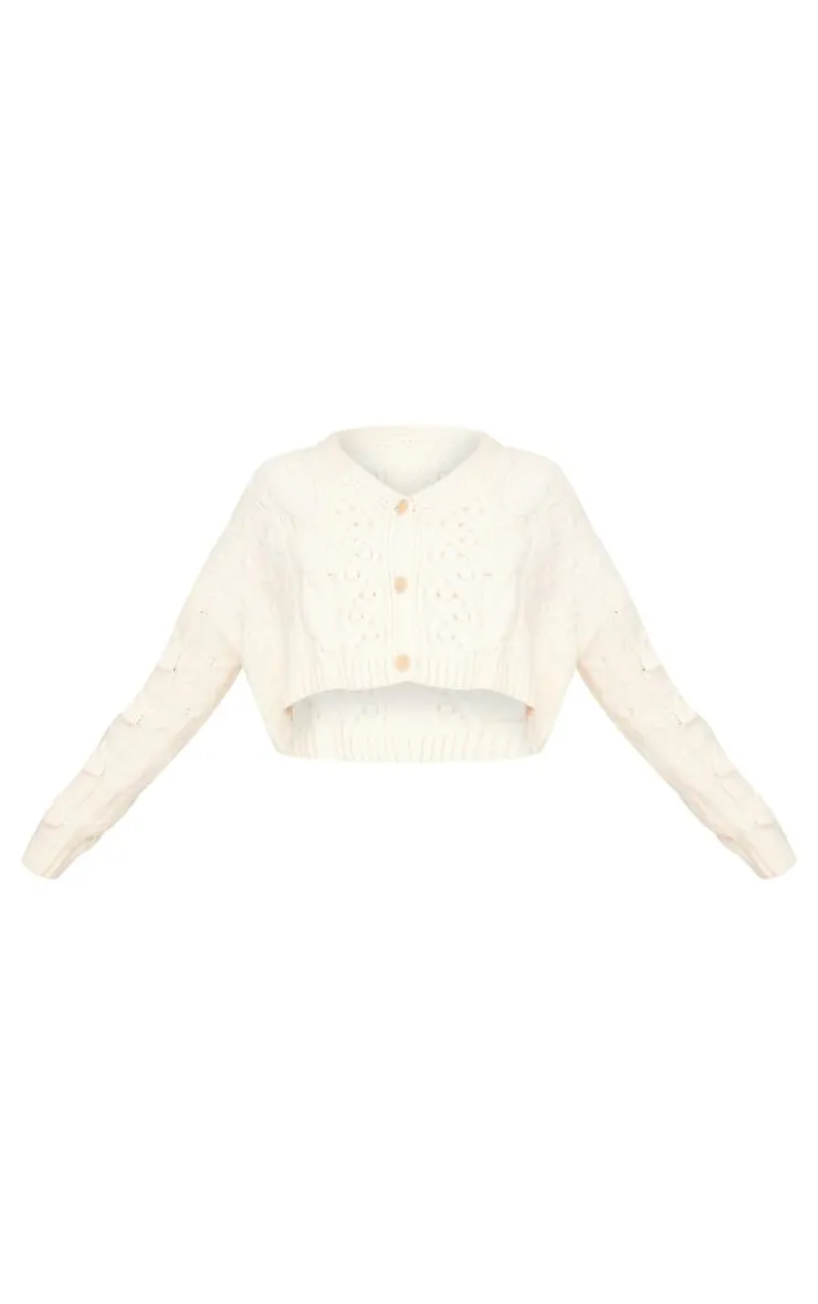 PrettyLittleThing Cardigans*Textured Cable Knit Cropped Cardigan