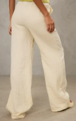 Cream Textured Cotton Cheesecloth Drawstring Waist Pant