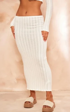 Best PrettyLittleThing Textured Crochet Knit Maxi Skirt Cream
