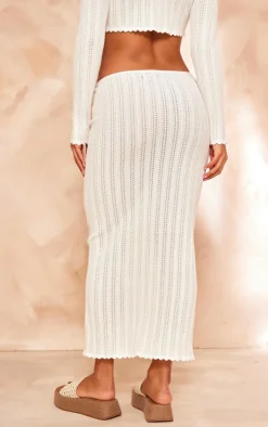 Best PrettyLittleThing Textured Crochet Knit Maxi Skirt Cream