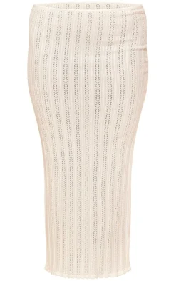 Best PrettyLittleThing Textured Crochet Knit Maxi Skirt Cream
