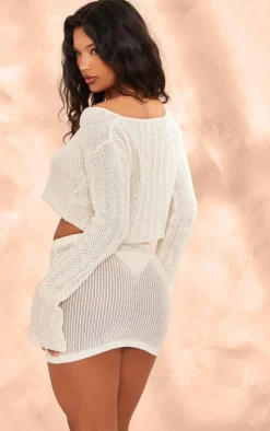 PrettyLittleThing Cardigans*Textured Crochet Knit Button Up Cardigan