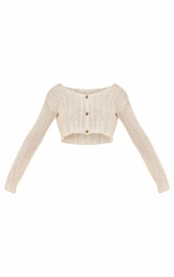 PrettyLittleThing Cardigans*Textured Crochet Knit Button Up Cardigan