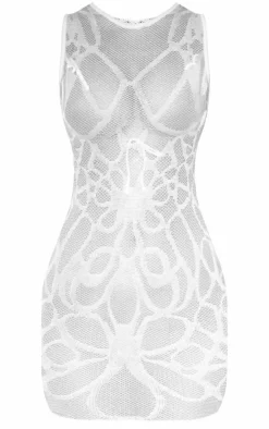 Cream Textured Crochet Mini Beach Dress