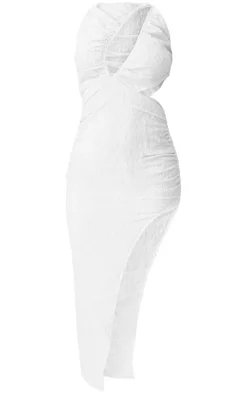 Textured Cut Out Ruched Midi Dress-PrettyLittleThing Clearance