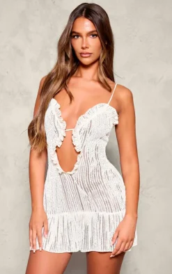 Textured Frill Hem Cut Out Mini Dress-PrettyLittleThing Online