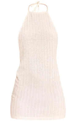 Textured Halterneck Bodycon Dress-PrettyLittleThing New