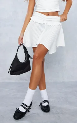 Cream Textured Handkerchief Hem Boho Mini Skirt