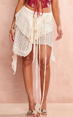 Cream Textured Handkerchief Hem Midi Skirt