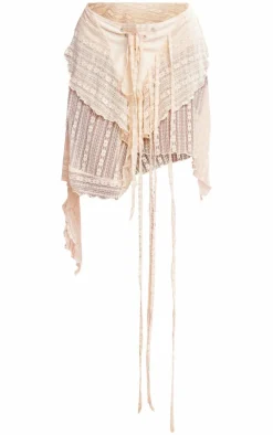 Cream Textured Handkerchief Hem Midi Skirt