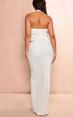 Hot PrettyLittleThing Textured Hardware Detail Maxi Skirt Cream