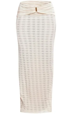 Hot PrettyLittleThing Textured Hardware Detail Maxi Skirt Cream