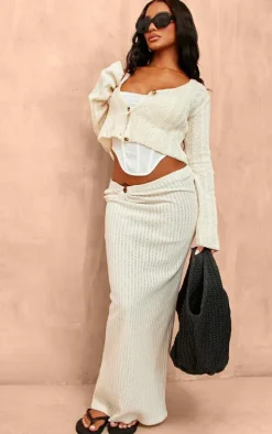 Cream Textured Jersey Ring Detail Low Rise Maxi Skirt