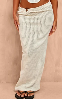 Cream Textured Jersey Ring Detail Low Rise Maxi Skirt