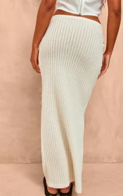 Cream Textured Jersey Ring Detail Low Rise Maxi Skirt