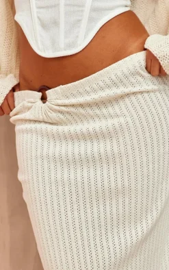 Cream Textured Jersey Ring Detail Low Rise Maxi Skirt