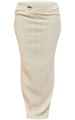 Cream Textured Jersey Ring Detail Low Rise Maxi Skirt