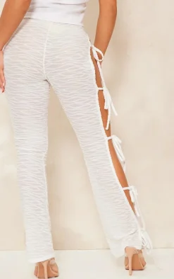 Cream Textured Jersey Tie Leg Flares